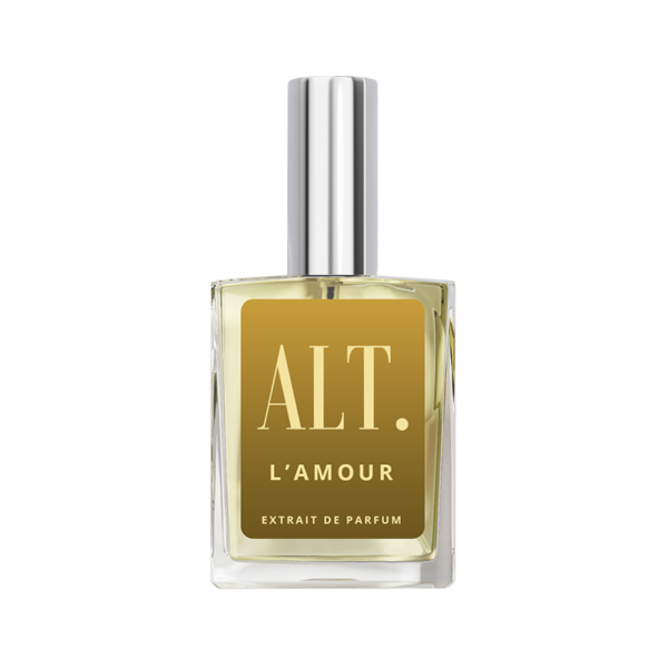 A bottle of perfume on a green background